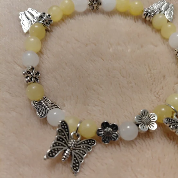 Whimiscal Yellow With Silver Accents And Butterfly Charms Bracelet - Picture 2 of 4